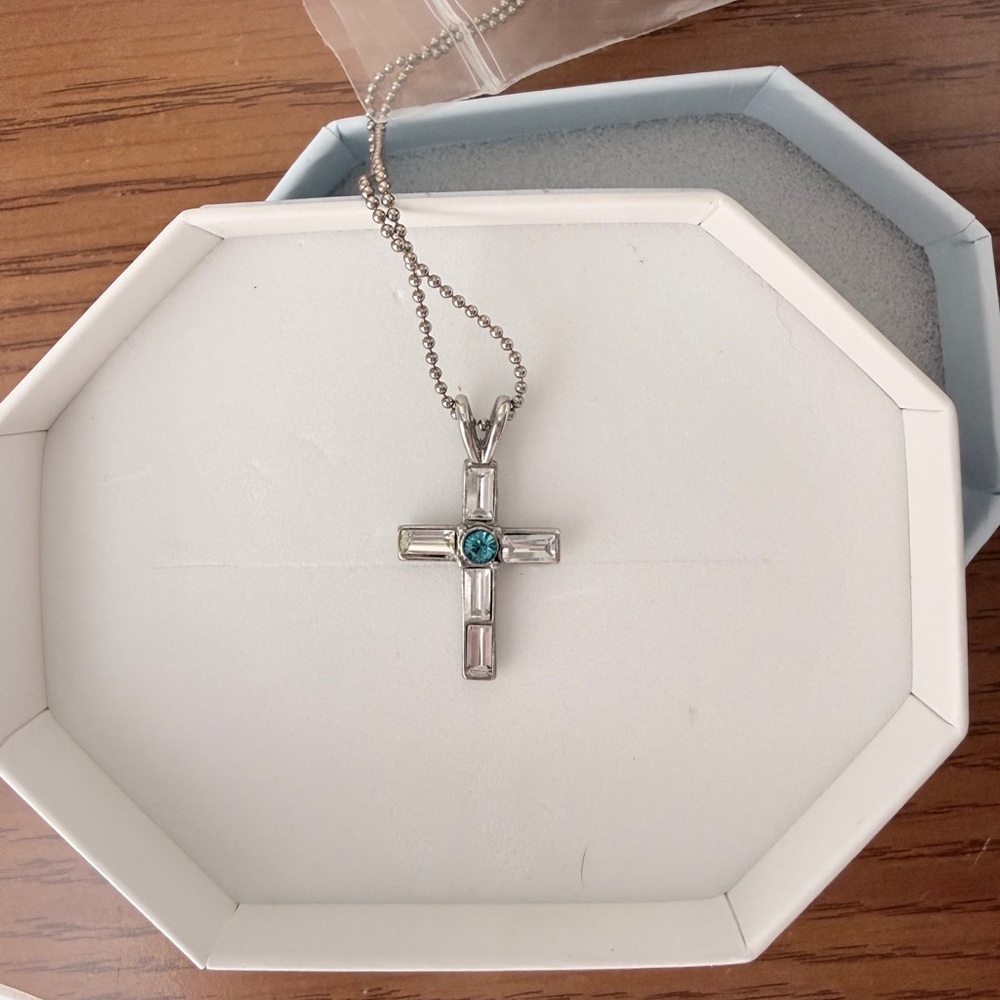 Cross Necklace with December birthstone.